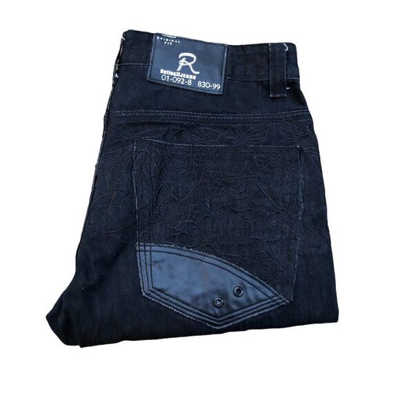 REFLEX Embroidered Jeans Size 30 Black - Picture 7 of 8